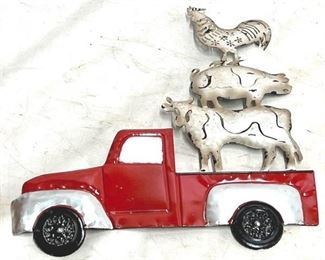 4048 - Decorative Metal Truck w/ Farm Animals Wall Art 19 x 20
