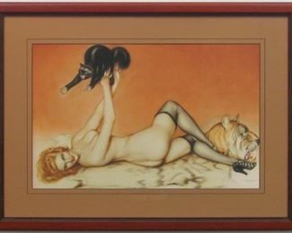 9046 - Girl on Tiger Rug giclee by Alberto Vargas 30 x 22.5
