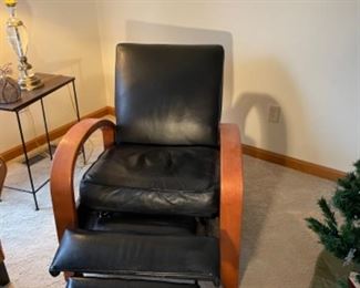 Restoration Hardware  top grain leather and wood recliner