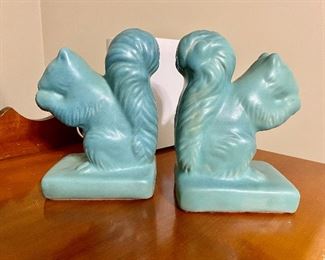 Turquoise squirrel bookends by Van Briggle Pottery