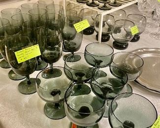 A large collection of smoky mist glassware, mid century, modern