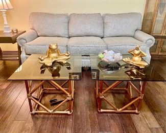 Loveseat and sofa by Mayo Furniture in very good condition and just a couple of years old. We have a pair of these side tables with smoky glass top.