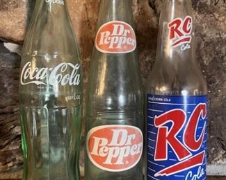 (3) Vtg Cola Bottles: Coca-Cola, RC, & Dr Pepper