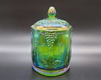 Harvest Green Carnival Glass by Colony Biscuit Jar