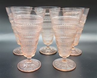 (5) Pink Depression Glass Iced Tea Goblets