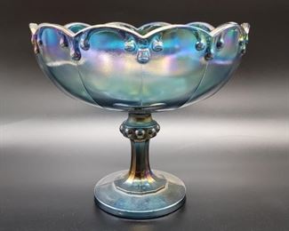 Garland Blue Carnival Glass Indiana Glass Compote