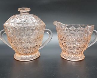 Vtg. Jeanette Glass Holiday Pink Creamer & Sugar