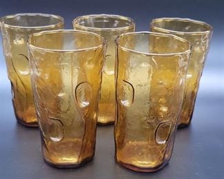 (5) Amber Crinkle / Thumbprint 5.5in Tumblers