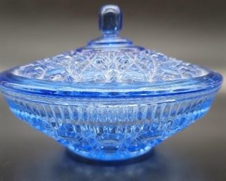 Windsor Blue Pressed Glass Candy Dish by Federal