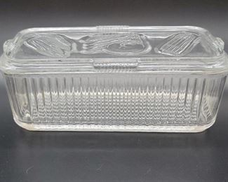 Vintage Clear Pressed Glass Refrigerator Dish