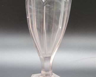 Vintage Pink Glass Ribbed 9.25in Footed Vase