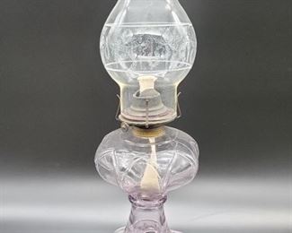 Vintage Amethyst Pressed Glass Hurricane Oil Lamp