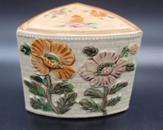 Vtg. Tea Caddy w/ Raised Flower Design, from Japan