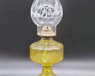 Vintage Yellow & Clear Glass Hurricane Oil Lamp