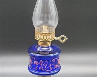 Vintage Cobalt Blue & Clear Glass Hurricane Lamp