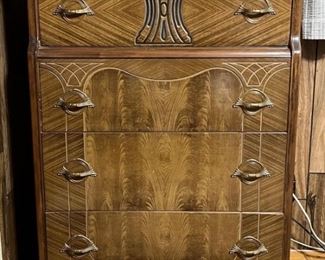Vtg. Wood Chest of Drawers w/ Carved Detail, 2/6