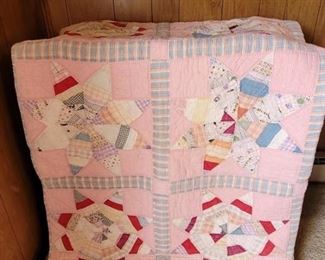 Vintage Hand Stitched Pink Quilt