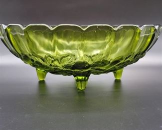 Garland Avocado Green Footed Oval Bowl by Indiana Glass