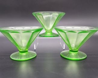 (3) Vaseline Glass Sherbet Dishes, Circa 1930's