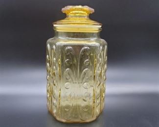 Amber Pressed Glass Lidded Canister