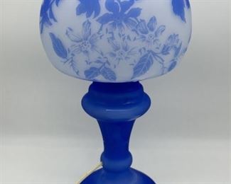 Vtg. Frosted Blue Glass Electric Parlor Lamp