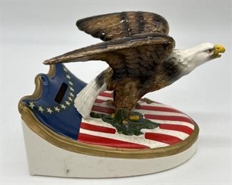 Vtg Americana: Ceramic Bald Eagle Coin Bank, Japan