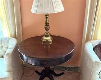 Vintage Round Drum Table with Drawer