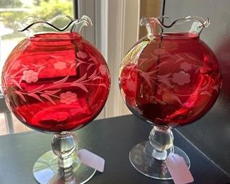 Vintage Etched Cranberry Glass