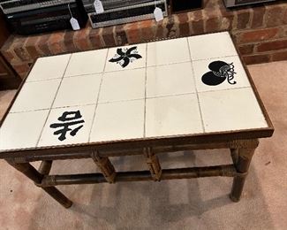 RARE 60'S FICKS REED RATTAN LARGE TILED COFFEE TABLE 