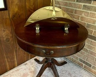 Round Wood Drum Table...Brass Log Holder