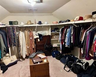 Ladies and Mens Clothing, Table Cloths, Duffle and Carry On Bags and a cool selection of vintage Ball/Sun Caps and Hats