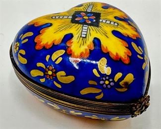 Limoges France Hand Painted Heart Shaped Latched Trinket Box Signed A. L.
Lot #: 13