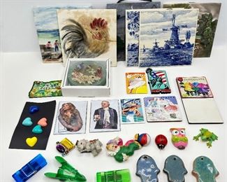 Mostly New Decorative Tiles, Flower Trivets & Fridge Magnets
Lot #: 135