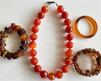 Amber & Amber Tone Necklace & 3 Bracelets, Some Vintage
Lot #: 125