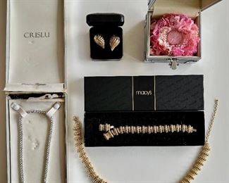 Crislu Sterling Silver 925 Necklace, 14 Karat Gold Earrings, Macy's Rhinestone Set & More, In Original Boxes
Lot #: 8