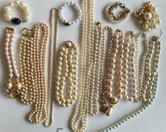12 Vintage Faux Pearl Necklaces By Carolee, Yosca, KJL & More, 3 Bracelets & Loose Faux Pearls
Lot #: 29