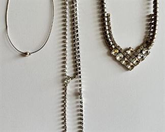 2 Rhinestone Necklaces & Sterling Silver Single Bead Necklace, Marked 925
Lot #: 119