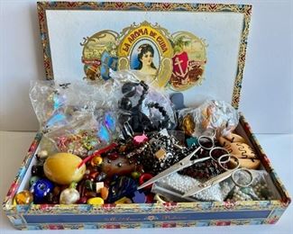 Vintage Cigar Box With Loose Beads & Broken Jewelry For Crafting Projects
Lot #: 136
