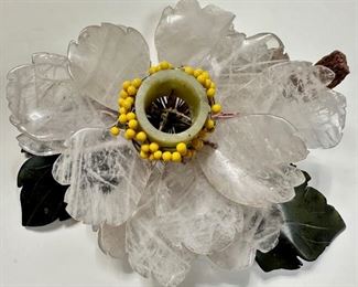 Vintage Hand Carved Gemstone Rose Quartz & Jade Candle Holder
Lot #: 6