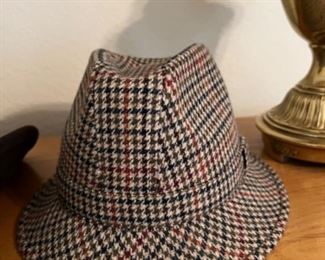 Peter Grimm, red and black plaid fedora hat