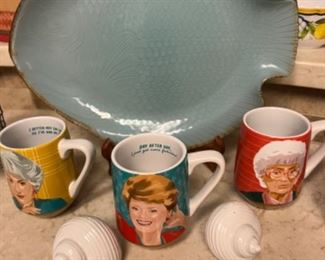 Fish Platter & Golden Girl Mugs