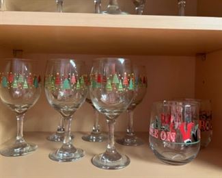 Assorted holiday, wine, glasses
