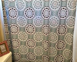 Teal and Brown Fabric Shower Curtain 