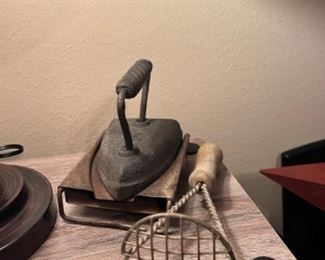 Vintage Potato masher and antique Cast Iron 
