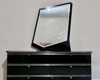 Vintage black, lacquered dresser with mirror