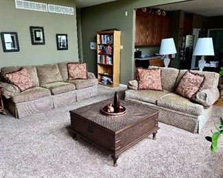 Living room set, sofa, loveseat, book shelf and coffee table