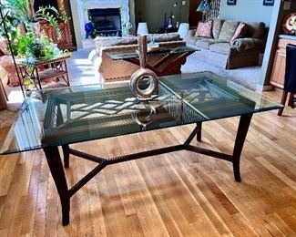 Rattan and Glass Dining Table / Kitchen Table 