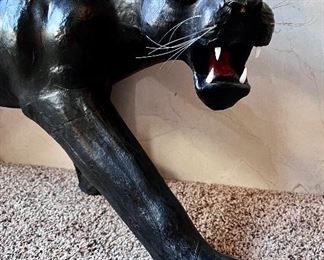 Vintage leather wrapped panther statue