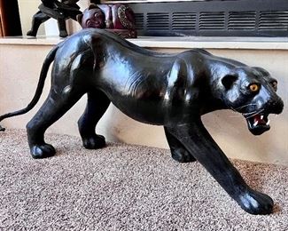 Vintage leather, wrapped panther statue
