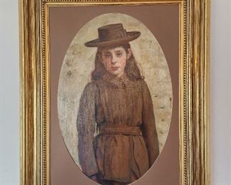 Oil painting of young girl wearing a hat once hung in Miss Hulling's restaurant